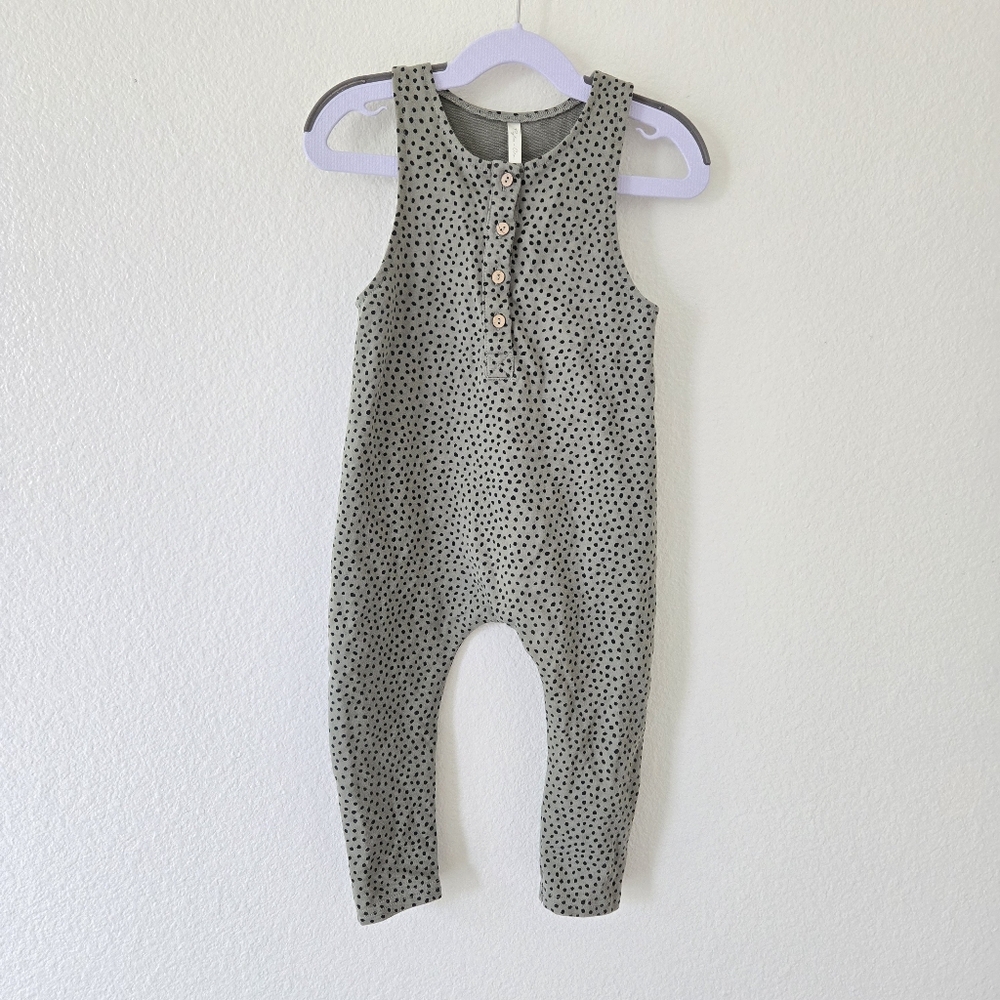 Rylee + Cru Olive Green Micro dots Jumpsuit Button Down Relaxed 12-18 m‎